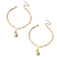 Festive Charm Bracelet for Women, Gold Plated Stainless Steel Dainty Layered Chain with Holiday Pendant Designs, Customizable Design for Christmas Par