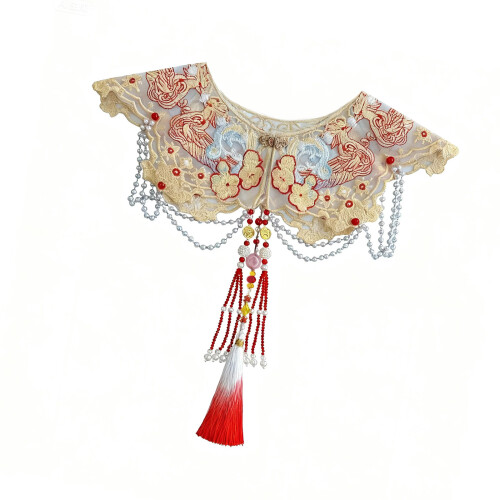 Detachable False Collar with Red Flower Embroidered Flower Lapel