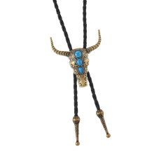 Classical Cattle Skull Pendant Necktie Soft PU-Ancient bronze