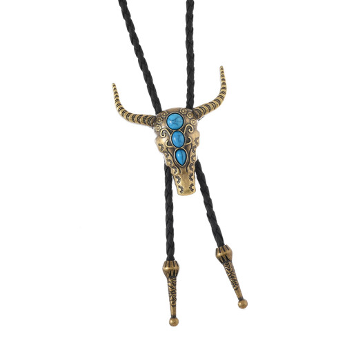 Classical Cattle Skull Pendant Necktie Soft PU-Ancient bronze