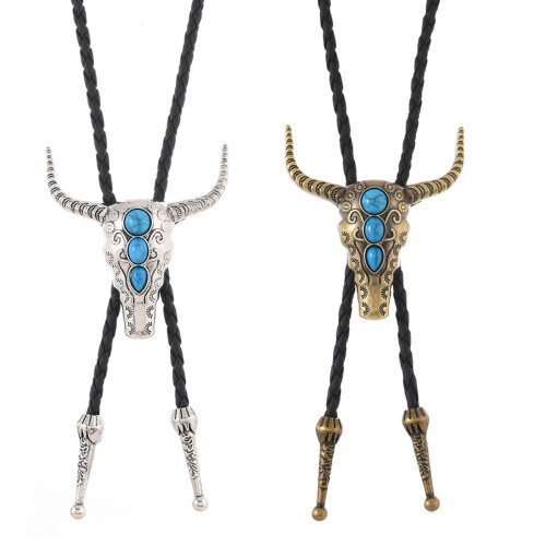 Classical Cattle Skull Pendant Necktie Soft PU-Ancient bronze 1