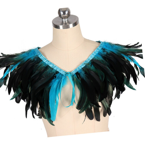 Natural Feather Shoulder Wrap Stylish Accessory For-Lake Blue