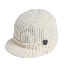 Winter Knit Cap With Ear Flaps Warm Soft Polyester-White