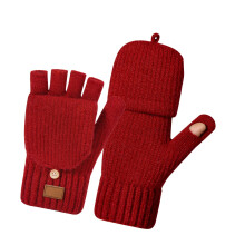 Women Half Finger Winter Gloves Thickened Insulated-Red