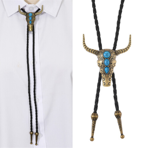 Classical Cattle Skull Pendant Necktie Soft PU-Ancient bronze 2