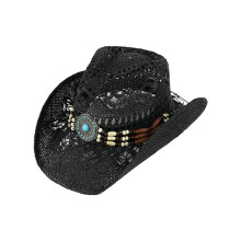 Wide Brims Woven Straw Hat Breathable Sun-Black hollow style