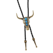 Punk Western Cowboy Bolo Tie Stone Bullhead-Ancient bronze
