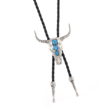 Fashionable Bolo Tie Mature Cattle Head Pendant-Ancient silver