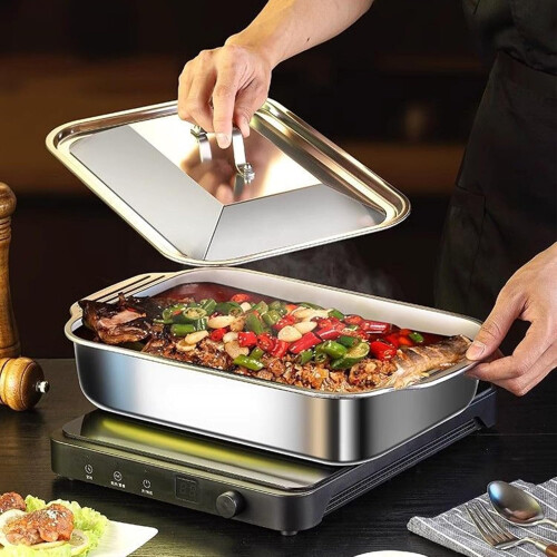 Stainless Steel Baking Pan Set with Lid and Handle, Rectangular Bakeware for Cake Bread Cookie Lasagna Pizza 2