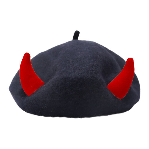 Devil Horn Beret Hat Winter Brimless Warm-Black red horn