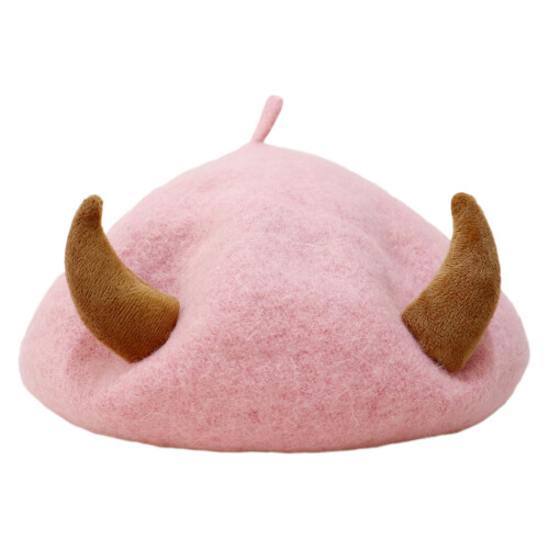 Thick Warm Devil Horn Beret Hat Wool Winter Hat-Pink khaki horn