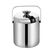 Stainless Steel Ice Bucket 1.3L DoubleLayer Insulated with Lid and Tongs for Home Bar Parties Ref: 9690