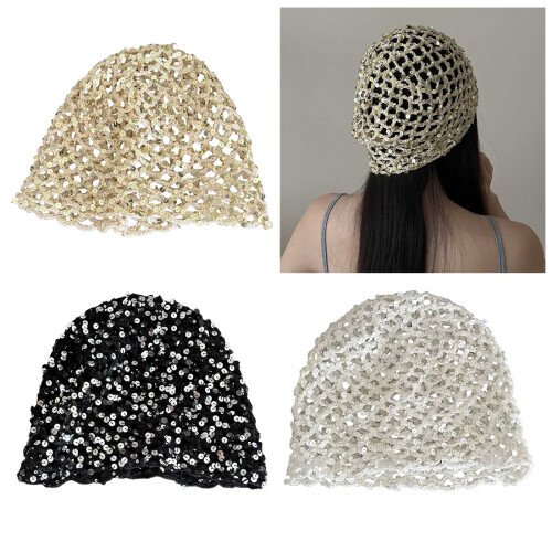 Trendy Sparkling Hat with Hollowout and Sequined Design-White 2