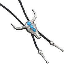 Unique Bullhead Braided Stone Bolo Tie Cowboy-Bright white
