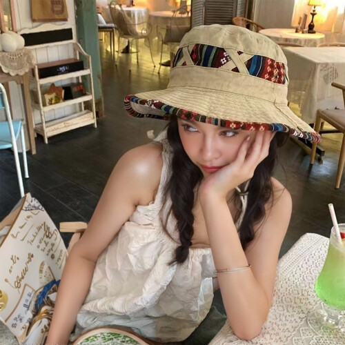 Cotton Blend Fisherman Hat Foldable Ethnic Pattern-Wine red 1