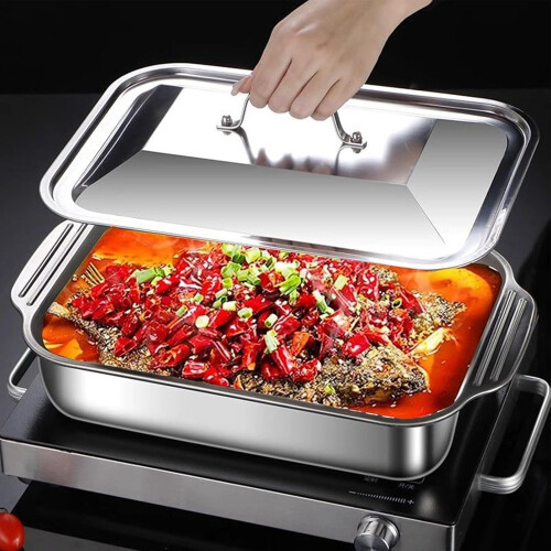 Stainless Steel Baking Pan with Lid and Handle, Rectangular Oven Safe Dish for Cake Bread Lasagna Pizza 1