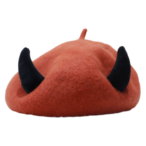 Halloween Devil Horn Beret Hat Winter Warmth-Caramel black horn