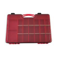 Fischerbox storage box housing with a removable divider container, red