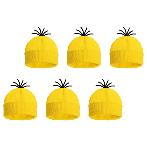 Warm Knitted Cap 6PCS Yellow Elastic Brimless Hat with Tassels