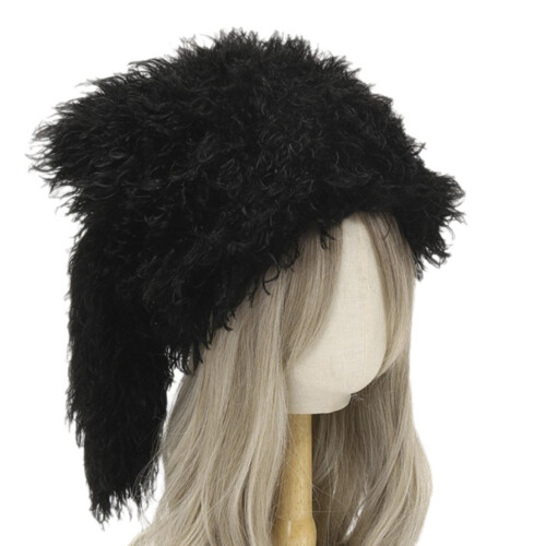 Furry Winter Beanies Hat Soft Polyester Warm Fleece Lined-Black