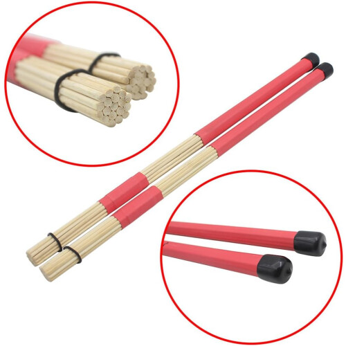2pcs Durable Bamboo Drum Brushes and Sticks for Jazz Percussion Practice Red 1