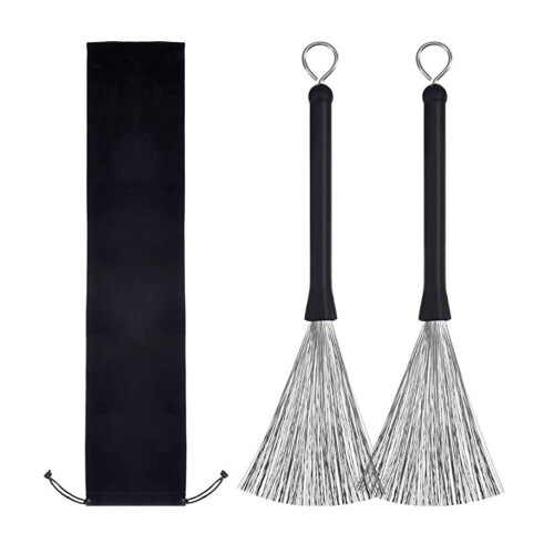Retractable Drum Wire Brushes Pair with Ergonomic Grip and Loop End for Jazz Drum Set