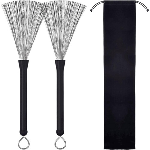 Retractable Drum Wire Brushes Pair with Ergonomic Grip and Loop End for Jazz Drum Set 2