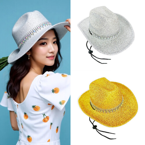 Sparkly Crystal Cowboy Hats Panama Hat for-Rose red 2