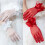 Lace Bowknot Trim Gloves for Bride Wedding Accessories-Red 2