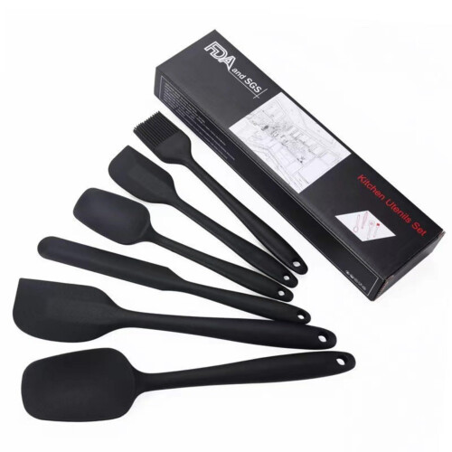 6pcs Heat Resistant Silicone Spatula Set Non Stick Baking Utensils Black
