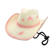 Handwoven Straw Sun Hat With Star Print Wide Brims-Milk white