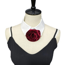 Elegant Flower Stand Pointed Shirt Collar Decorative-Wine Red