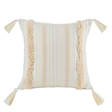 Decorative Throw Pillow Cover, Boho Style Tufted Woven Cushion Cover with Tassels, Neutral Collection for Couch Sofa Bedroom Office Living Room Party
