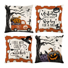 Spooky Decorations for Indoor Outdoor Home Sofa Decor, Set of 4 18x18 Pillow Covers, Polyester Linen with Concealed Zipper, Vibrant Halloween Decor, F