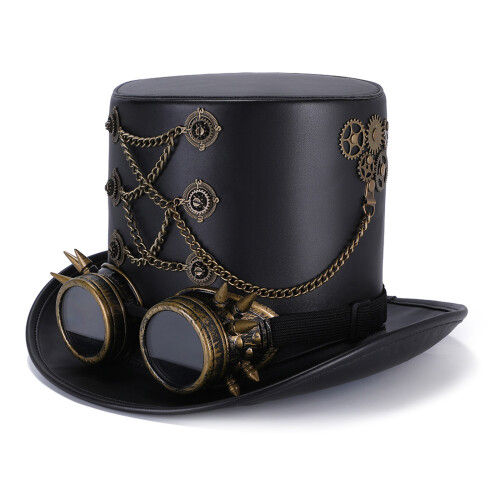 PU Leather Goggles Hat Party Hat for Masquerade-  FHT103BK