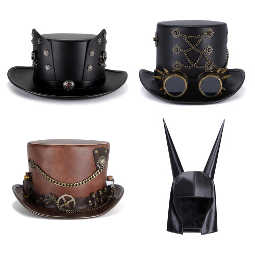 PU Leather Goggles Hat Party Hat for Masquerade-  FHT103BK 2