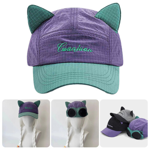 Fun Cats Ear Outdoor Caps Sun Blocking Pilot-Blue with rope 2