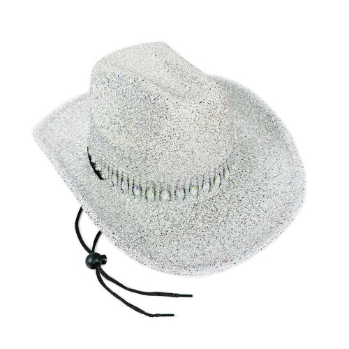 Glinting Panama Hat Studded Rhinestones Party Hat for-Silver