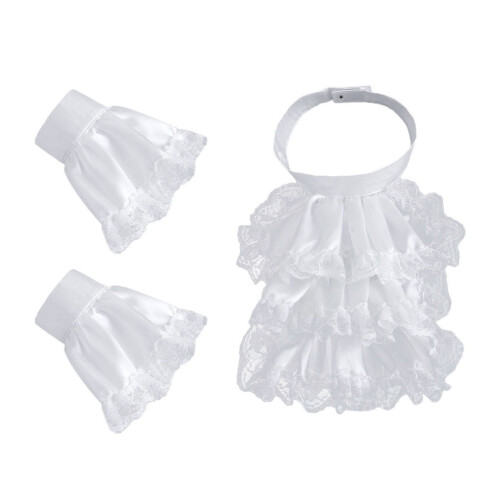 False Cuffs and Ruffled Lace Colonial Jabot Collar-White suit