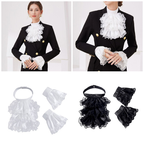 False Cuffs and Ruffled Lace Colonial Jabot Collar-White suit 1