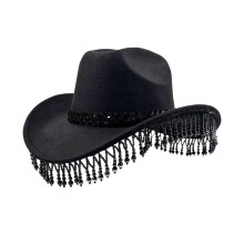 Stijlvolle faux parels franje cowboyhoeden brede randen-Zwart