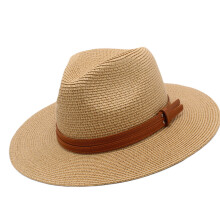 Elegant Panama Hat Oversized Straw Hat Breathable Sun Hat-Khaki