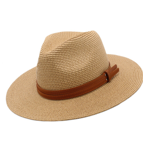 Elegant Panama Hat Oversized Straw Hat Breathable Sun Hat-Khaki