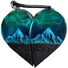 Herzanhänger aus Holz und Kunstharz, Bergkette für Paare, Geschenkidee zum Geburtstag oder Valentinstag