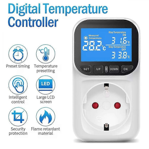 Digital temperaturkontroller Stikkontakt Termostat EU-plugg 2