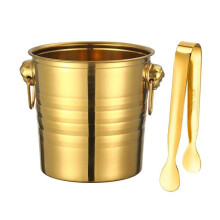 Ice Bucket with Tongs 3L Large Gold Bar Design for Chilling Wine Beer and Beverages 7.4in