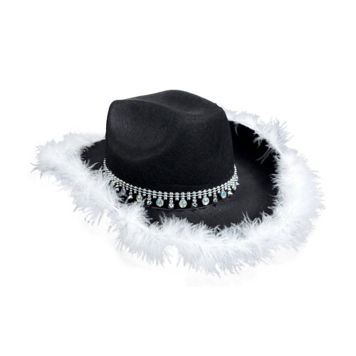 Feder-Brauthut, schimmernde Strasssteine, Cowboyhüte,-Schwarz