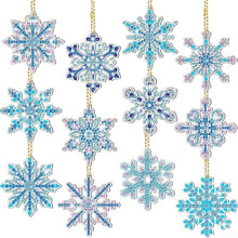 12 pieces DIY rhinestone painted snowflake keychain Christmas snowflake rhinestone drawing ornament for gardens, porches (A)
