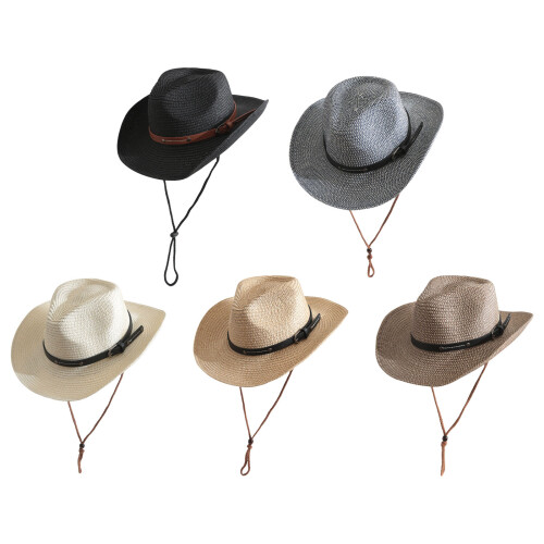 Multiuse Panama Straw Sun Hat with Roll Brims Breathable-Black 1