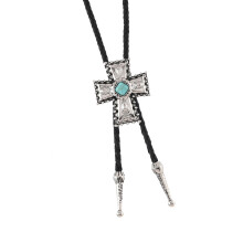 Unisex PU lederen bolo-tie ketting met metalen-Oud zilver